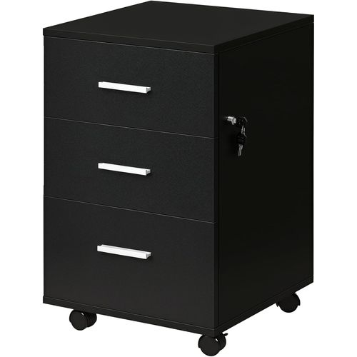 JEXNOVASHOP-Caisson de Bureau Rangement Bureau sur roulettes 3 Tiroirs Verrouillables 40 x 40 x 61,5 cm Noir