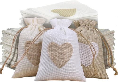 Jexnovashop-Sacs En Toile De Jute 10x8 Cm Petit Sac En Lin Avec C?ur Pochon Tissu Pour Bijoux Paquet De 30 Sacs De Jute Pour Anniversaires, Mariages, Cadeaux Publicitaires, Savons
