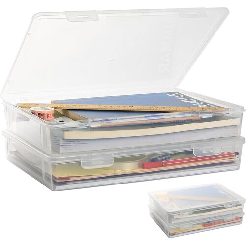 Jexnovashop-2 Pcs Boite De Rangement Avec Couvercle, Boîte À Documents Plate A4, Caisse Boîte De Rangement Avec Couvercle Empilables Pour Maison, École, Lettres, Magazines, Fournitures Artistiques, P