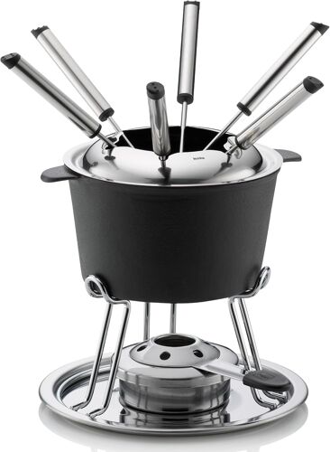 SUBZONAL-Set à Fondue à la Viande 11pcs, Fondue en Fonte pour 6 Personnes COMORE, Set à Fondue avec Support de pâte à brûler, fourchettes, Support de fourchettes