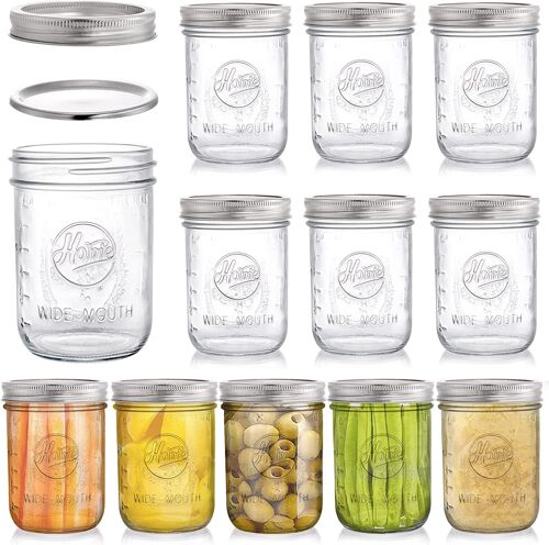 Jexnovashop-Lot De 12 Bocaux Maçon Avec Bouchon À Vis Pour Conserve, Congélation, Conservation, Boissons Et Décoration De Bocaux, 16 Oz (470 Ml)