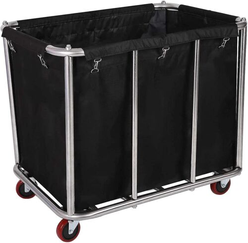 JEXNOVASHOP-400 L Chariot à Linge Commercial Maison,Grand usage Acier inoxydable intensif Panier à Linge avec roulettes,pour le stockage de blanchisserie/école/hôtel/épicerie,120 kg de charge(Le noir