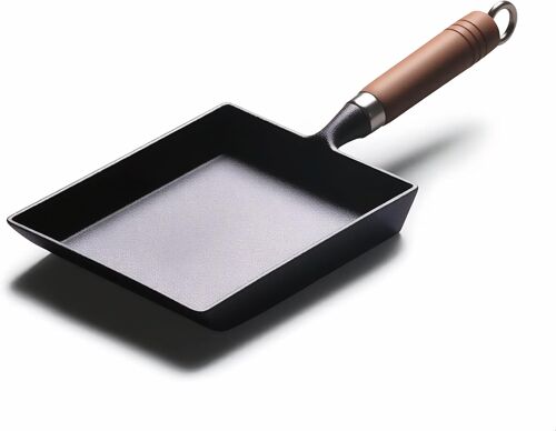 Subzonal-Tamagoyaki Poêle À Omelette Japonaise En Fonte Avec Poignée En Bois 23 X 18 Cm