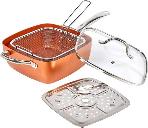 Subzonal-Poêle Multifonction 5-En-1 Avec Couvercle & Accessoires Friteuse A L'huile 6l,28cm ¿ Revêtement Céramique Antiadhésif Sans Pfoa ¿ Compatible Induction, Gaz, Électrique & Four