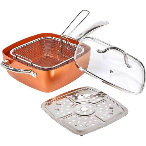 Subzonal-Poêle Multifonction 5-En-1 Avec Couvercle & Accessoires Friteuse A L'huile 6l,28cm ¿ Revêtement Céramique Antiadhésif Sans Pfoa ¿ Compatible Induction, Gaz, Électrique & Four