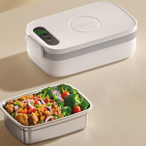 JEXNOVASHOP-Boîte à Repas Chauffante Électrique 1L avec Batterie 14000mAh - Boîte Repas Isotherme USB avec Chauffage Automatique, Contenant Inox 304, Idéale Bureau/Chantier/Camping