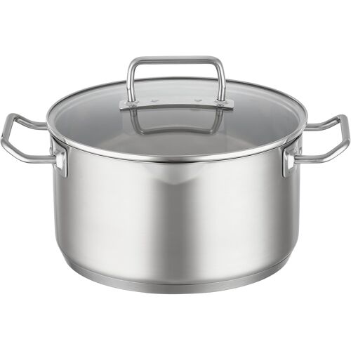 Jexnovashop-Faitout Expertiso - Récipient De Cuisson Universel En Inox 18/10 Avec Couvercle En Verre, Bec Verseur Et Graduation Intérieure - Compatible Induction Et Lave-Vaisselle, 24 Cm