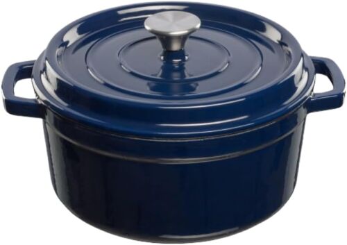 Jexnovashop-Marmite Hollandaise En Fonte - Marmite En Fonte Émaillée Avec Couvercle Et Larges Poignées Pour La Cuisson Des Braisages En Cuisine - Connue Pour Sa Durabilité - Capacité 3.5l, Bleu Foncé