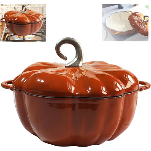 Subzonal-Ragoût De Citrouille Pour Cuisine Casserole En Émail : Poêle Antiadhésive En Forme De Citrouille Pour Différents Types De Plaques De Cuisson Facile À Nettoyer (3,7 L)