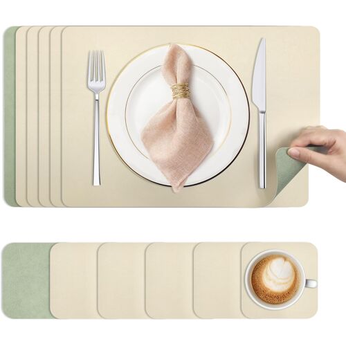 Jexnovashop-Set De Table Lavable Et Dessous De Verre - Antidérapants - Double Face - Dessous De Table Avec Salle À Manger En Pvc - 43 X 30 Cm - Lot De 6