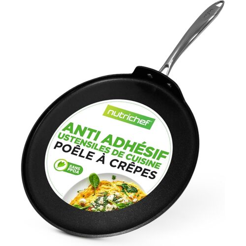 Subzonal-Nutrichef Poêle À Crêpes Non-Adhésive Nutrichef Pour Cuisinière - Idéale Pour Pancakes, ?ufs, Poêle Grill 12¿ En Aluminium Anodisé Non-Adhésif - Ustensile De Cuisine, Bords Bas, Poignées Riv