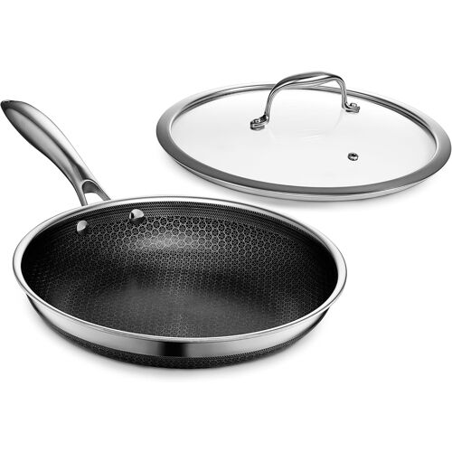 Jexnovashop-Poêle Hybride Anti-Adhésive De 25 Cm Avec Couvercle En Verre Trempé, Poignée Qui Reste Froide, Passe Au Four, Prête À Induction, Compatible Tous Feux
