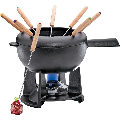 JEXNOVASHOP-SAAS-FEE Service à Fondue en Fonte avec 8 fourchettes à Fondue Noir Ø 20 cm, Fonte, Noir, 20 cm