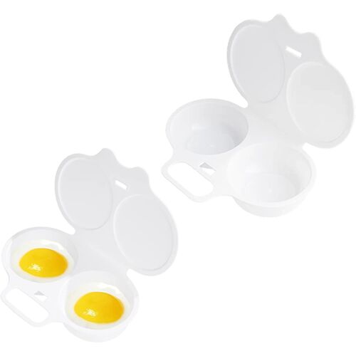 Jexnovashop-Lot De 2 Pocheuses À ?ufs Pour Micro-Ondes - Blanc - Machine À ?ufs Pochés Rapide Pour Un Petit Déjeuner Facile - 16 X 11 Cm - Gadgets De Cuisine De Qualité Supérieure