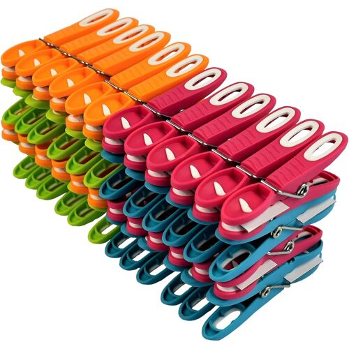 JEXNOVASHOP-LAGUELLE - Lot de 48 Pinces à Linge Bimatière Extra Fortes ¿ 100% Recyclables, Fabriquées en France, Anti-UV & Protection Douce pour Le Linge - Rose, Vert, Bleu, Orange