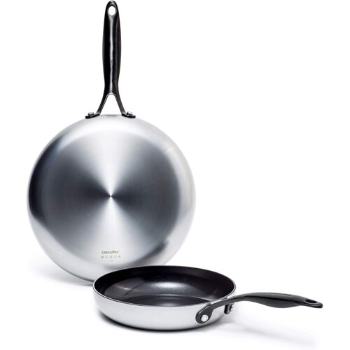 Subzonal-Venice Pro Noir Poêles À Frire Antiadhésives En Céramique Saine De 26 Cm Et 30 Cm, Manche Noir Mat, Sans Pfas, Induction, Lave-Vaisselle, Four, Argent