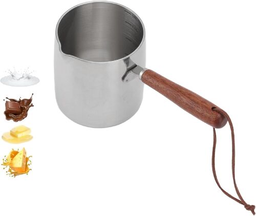 Jexnovashop-Pot ¿¿ Chauffe-Beurre 450ml En Acier Inoxydable - Cafeti¿¿Re Turque, Pot ¿¿ Lait, Petite Casserole Avec Manche En Bois Pour Chocolat Fondant, Caf¿¿, Th¿¿, Soupe