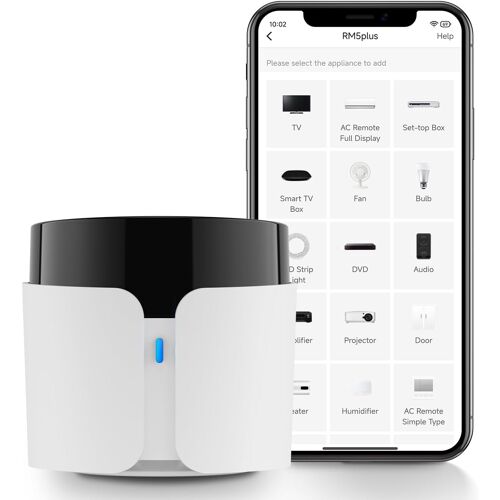 MEVRONISSHOP-Broadlink RM5plus Télécommande Universelle Infrarouge, Contrôle Vocal avec Alexa & Google Home, Télécommande Wi-FI pour TV, Climatiseur, Ventilateurs, Hub Tout-en-Un avec Scènes & Progra