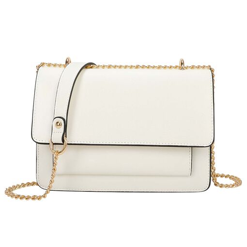 Sac à Main Bandoulière Blanc Similicuir Doré - Taille Moyenne, Neuf Sans étiquettes
