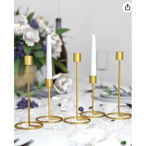 Ensemble de 5 bougeoirs Baffect Season, bougeoirs en fer, décoration de table pour mariage et Noël, bougeoirs dorés pour mariage et dîner (lot de 5)