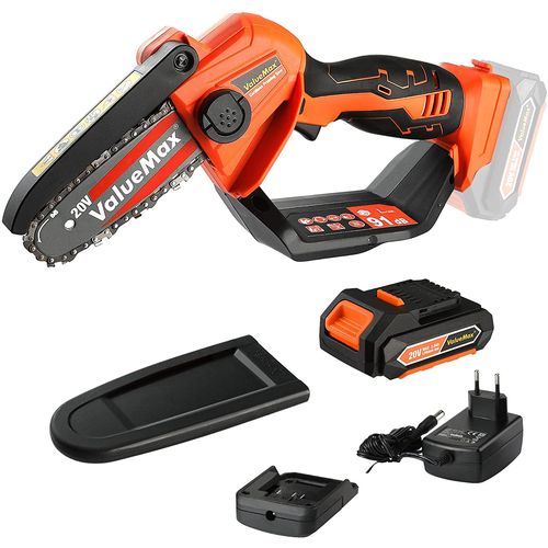 Tronconneuse a Batterie 20V ValueMax avec Batteries 2.0Ah, Mini Tronconneuse Electrique Sans Fil, Capacite de Coupe Maximale de 11CM, 3000 tr/min pour la Coupe du bois, l'elagage le Jardin