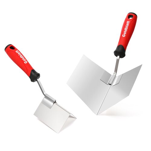 Truelle d'angle en Acier Inoxydable Goldblatt, 2 Pieces Truelle d'angle Interieure 100 x 126 mm et Exterieure 89 x 62 mm, Spatule d'angle avec Poignee Souple, Outil d'angle for Cloisons Seches