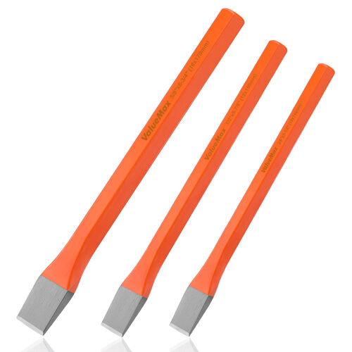 Burin Ciseaux a Froid pour Maconnerie et Beton ValueMax- 3 Pieces Burins Plats en Acier Chrome Vanadium 16 x 170, 12 x 150, 10 x 140 mm