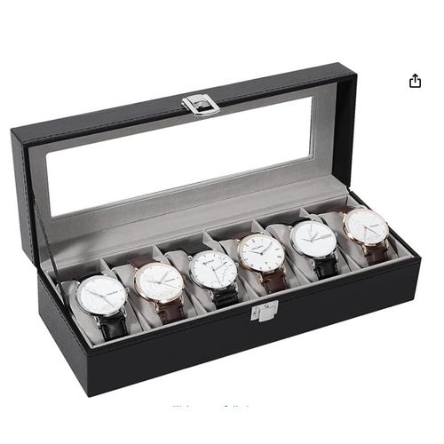 Boîte À Montres Uten, Étui À Montres Pour Homme Avec 6 Compartiments, Coussin Amovible, Cuir Synthétique Noir Et Doublure Grise