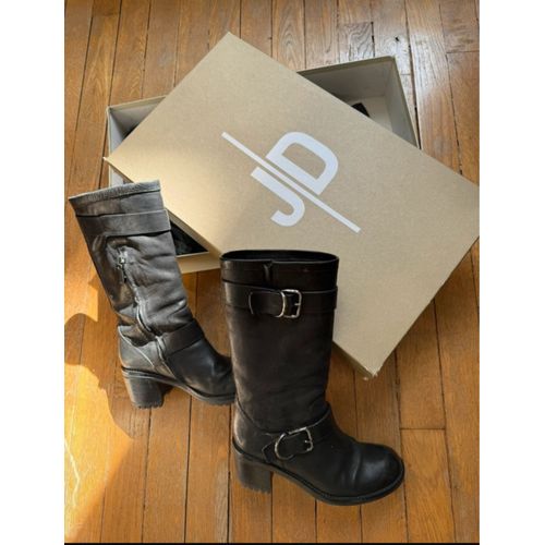 Bottes Cuir Noir Bikers Femme - 38