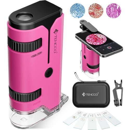 JEXNOVASHOP-Mini Microscope de Poche 100x-250x pour Enfants Adultes, Microscope Portatif Main, Miniscope Portable pour Enfants Adultes, Scientifique Education, Rose