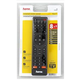 Télécommande universelle Hama « Smart TV » 8 en 1 (contrôle 8 appareils préprogrammés, TV/DVD/décodeur/magnétoscope, télécommande de remplacement pour télécommande multifonction infrarouge) Noire