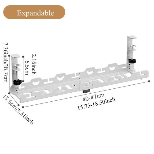 Support de rangement télescopique sous Table, plateau de gestion de câbles en métal - White retractable
