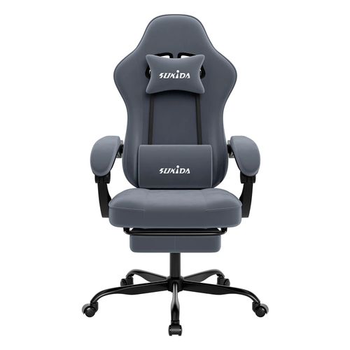 chaise gaming ergonomique avec repose-pieds, support lombaire et hauteur réglable - Gris