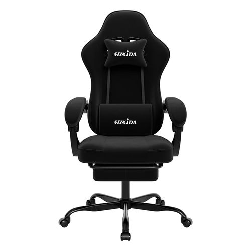 chaise gaming ergonomique avec repose-pieds, support lombaire et hauteur réglable - Noir
