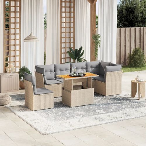 Prolenta Premium - Salon De Jardin Avec Coussins 7 Pcs Beige Résine Tressée