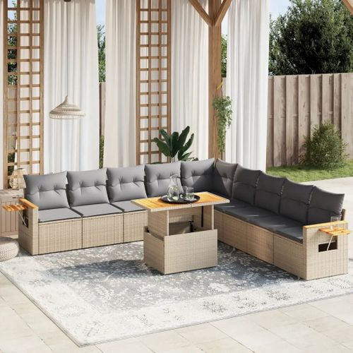 Prolenta Premium - Salon De Jardin 11 Pcs Avec Coussins Beige Résine Tressée