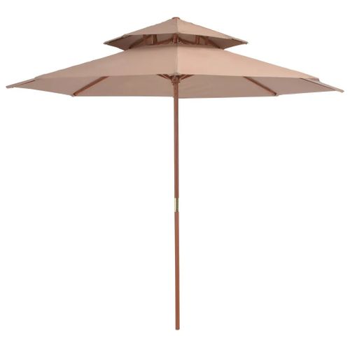 Prolenta Premium - Parasol À Deux Étages Avec Mât En Bois 270 Cm Taupe