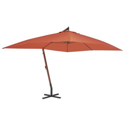 Prolenta Premium - Parasol De Jardin En Porte-À-Faux Avec Mât En Bois Terre Cuite