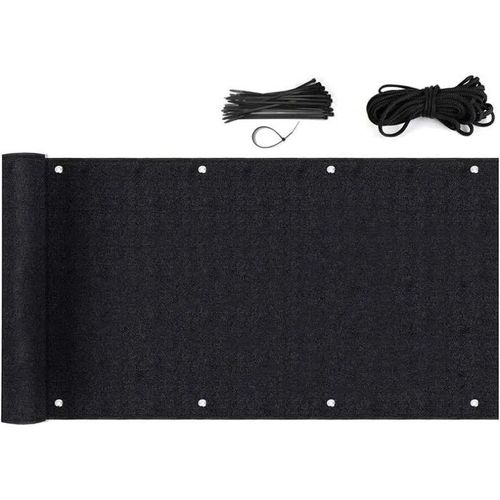Brise-Vue Balcon 75x300 Cm Noir - Toile Hdpe 220g/M² Anti-Uv Et Vent - Protection Intimité Avec ?illets Et Attaches Incluses