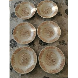 6 Assiettes Creuses. Décor Calèche.