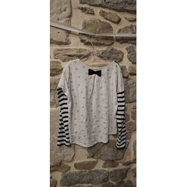 Tee-Shirt Manches Longues Blanc Rayé Noir Marque Ikks Taille 8 Ans