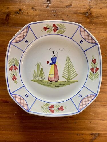 Grande Assiette Octogonale Hb Henriot Quimper 34cm