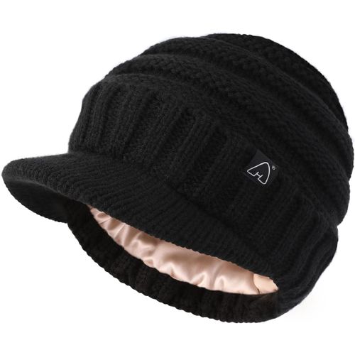 Jexnovashop-Unisexe Bonnet D'hiver Avec Visière - Doublé De Satin Pour Cheveux - Casquette Hiver Chaud Tricoté Pour Femmes Et Hommes