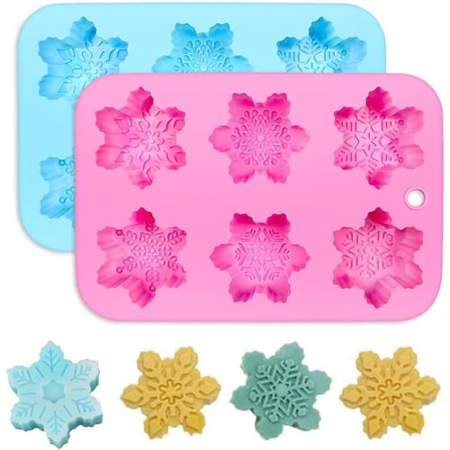 Jexnovashop-Lot De 2 Flocons De Neige Moule À Gteau En Silicone, Moules À Gâteau De Bricolage À 6 Cavités, Flocon De Neige 3d En Forme, Moules À Forme Spécifique De Noël Pour Gâteau Pudding Tarte Au