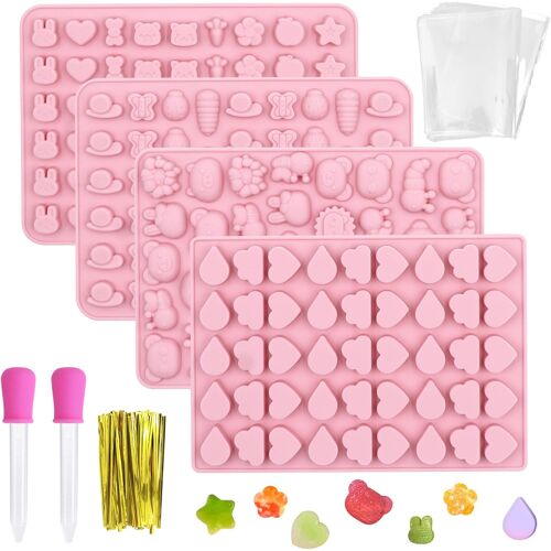 Jexnovashop-4pcs Moule Bonbon Silicone, Moule En Gelée Plateau Sans Bpa, Moules À Bonbons Gommeux, Mini Moules À Forme De Animaux Anti-Adhérents Avec 2 Compte Gouttes Pour Chocolat Pudding Gelée
