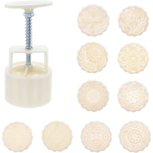 Jexnovashop-11pcs Moule De Lune Moules À Main + 100g Tampon Fleur Fleur Design Emporte-Pièces Rond En Plastique Pâtisserie Pour Décoration De Pâtisserie