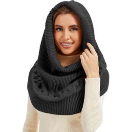 Jexnovashop-Femmes Hiver Bonnet Chapeaux Balaclava Knit Beanie Coupe-Vent Écharpe À Capuche Chaude En Une Pièce