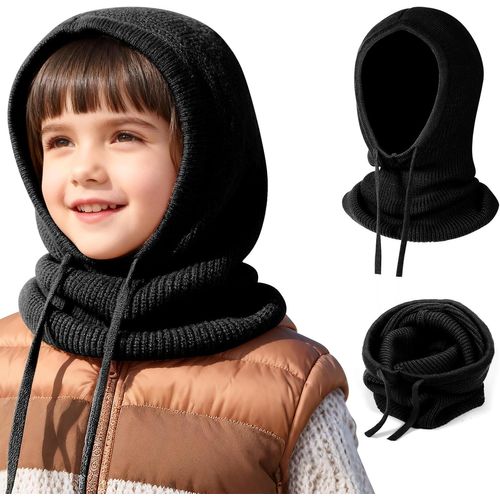 Jexnovashop-Enfants Cagoule 2 En 1 Avec Écharpe À Capuche, Coupe-Vent Balaclava Tricoté Écharpe Pull-Over Douce D'hiver, Bonnet Et Écharpe En Une Pièce Chaud Chapeau Protège-Cou Pour Filles Garçon 4-
