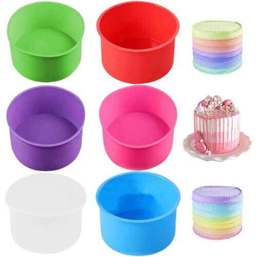 Jexnovashop-Lot De 6 Moules À Gâteau, Ronds, En Silicone, Antiadhésifs, De 10,16 Cm, Pour Gâteaux Et Tartes (Rose/Violet/Vert/Blanc/Rouge/Bleu)