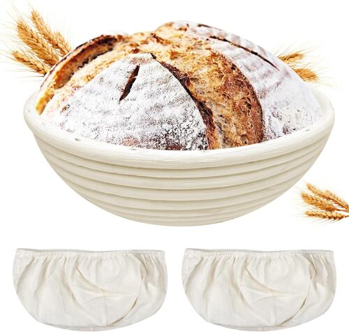 Jexnovashop-Banneton Pour Pain De Fermentation, Banneton À Pain Rond De 22 Cm, Sourdough Bread Proofing Basket, Corbeille À Pain, Panier De Fermentation, Avec Housse En Lin